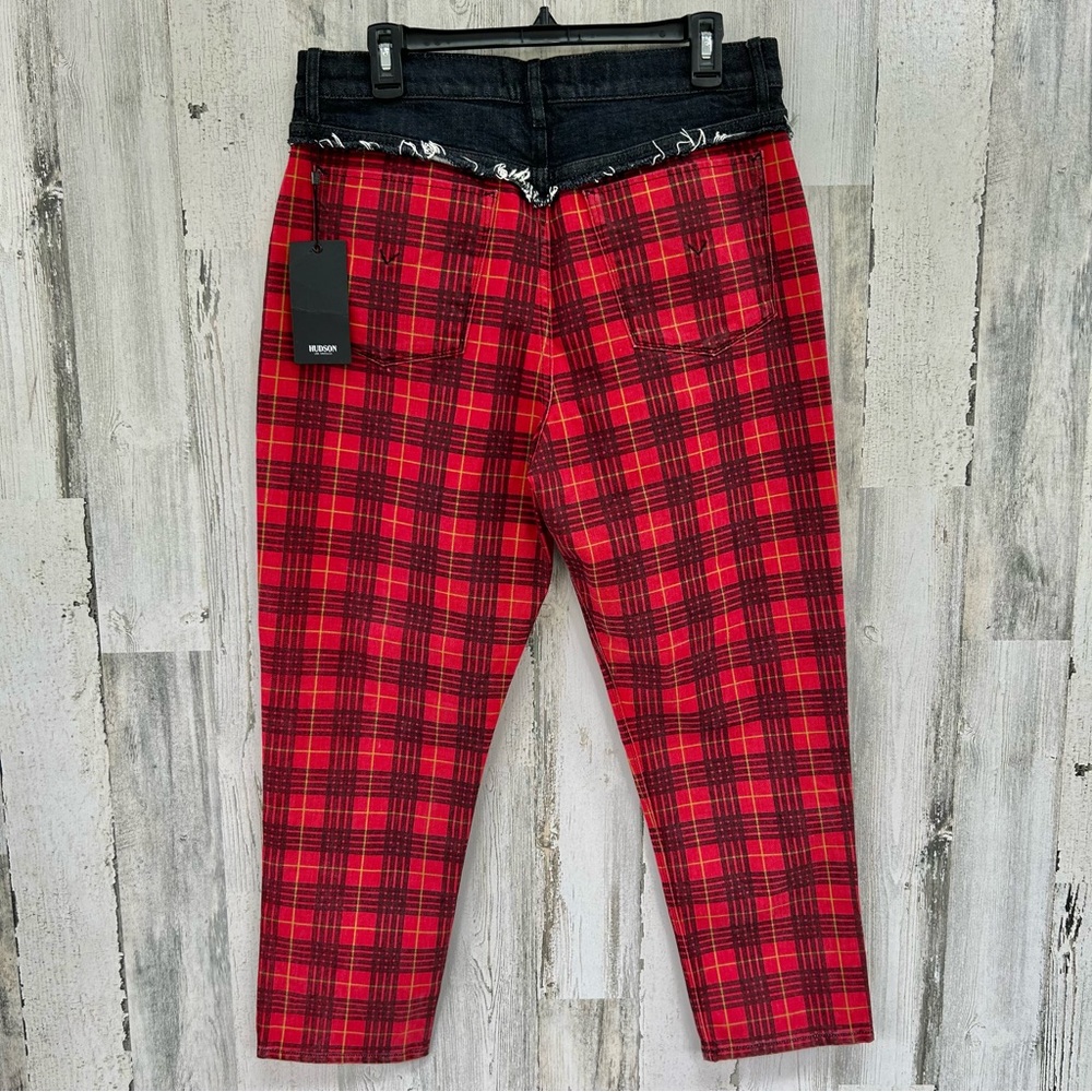 HUDSON Bettie Taper Red Black Plaid NEW Jeans 32